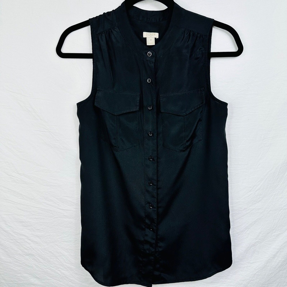 J crew sleeveless blouse black with Button‎ down Size 0